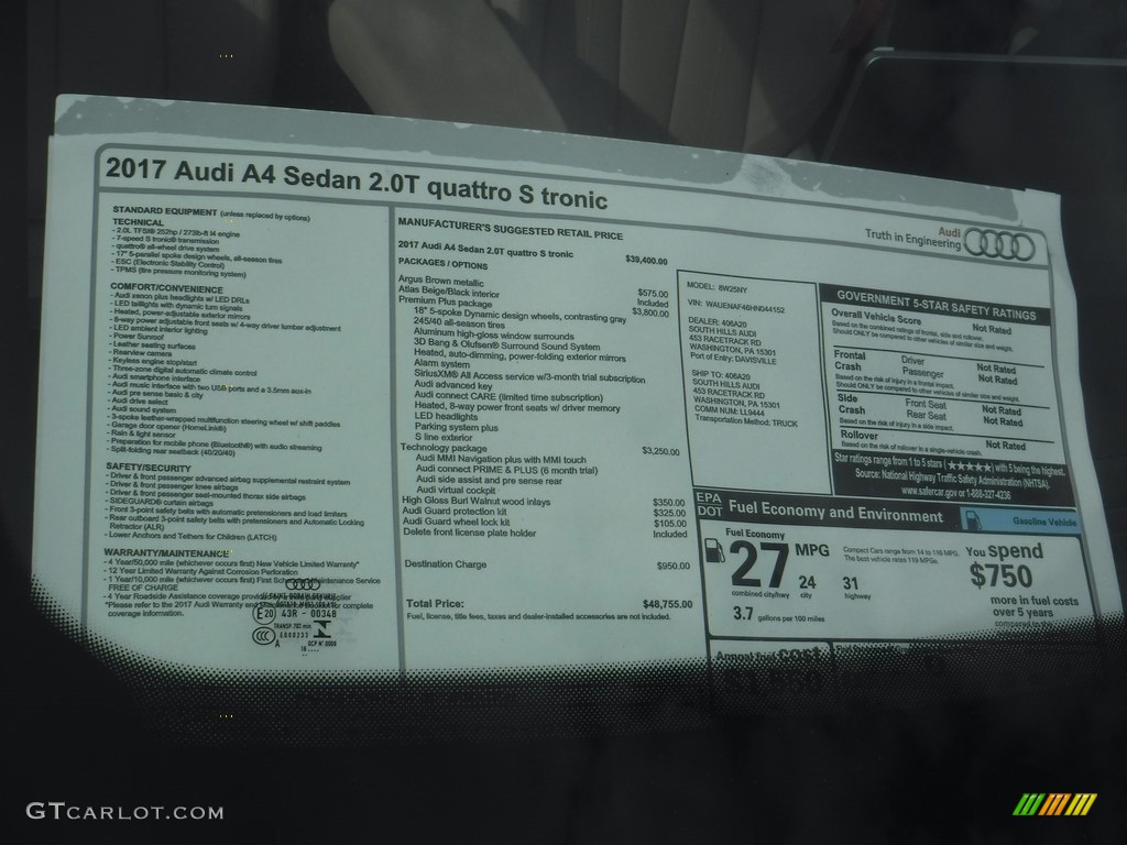 2017 A4 2.0T Premium Plus quattro - Argus Brown Metallic / Atlas Beige photo #9