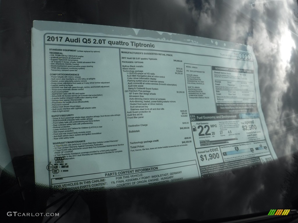 2017 Q5 2.0 TFSI Premium Plus quattro - Mythos Black Metallic / Black photo #8