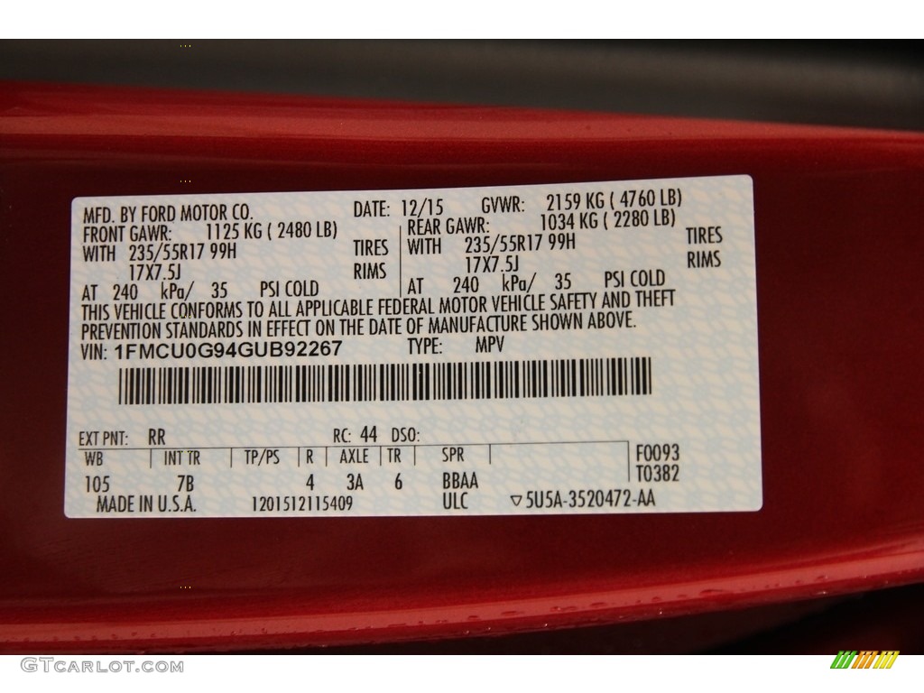 2016 Escape SE - Ruby Red Metallic / Charcoal Black photo #22