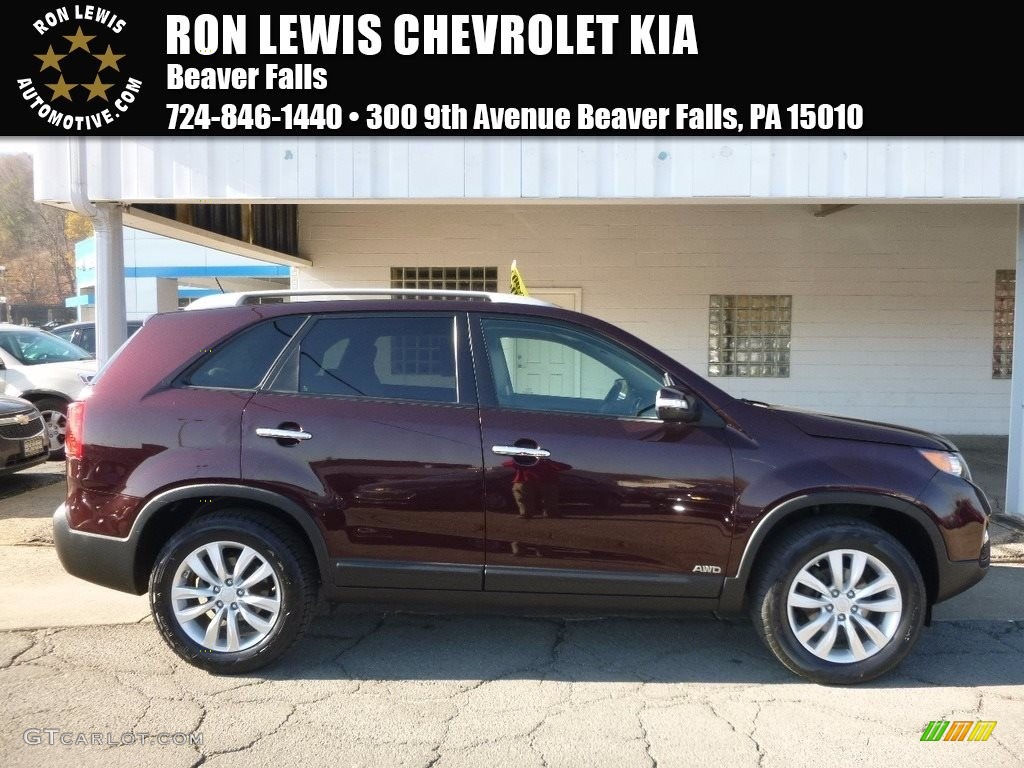 2011 Sorento LX V6 AWD - Dark Cherry / Beige photo #1