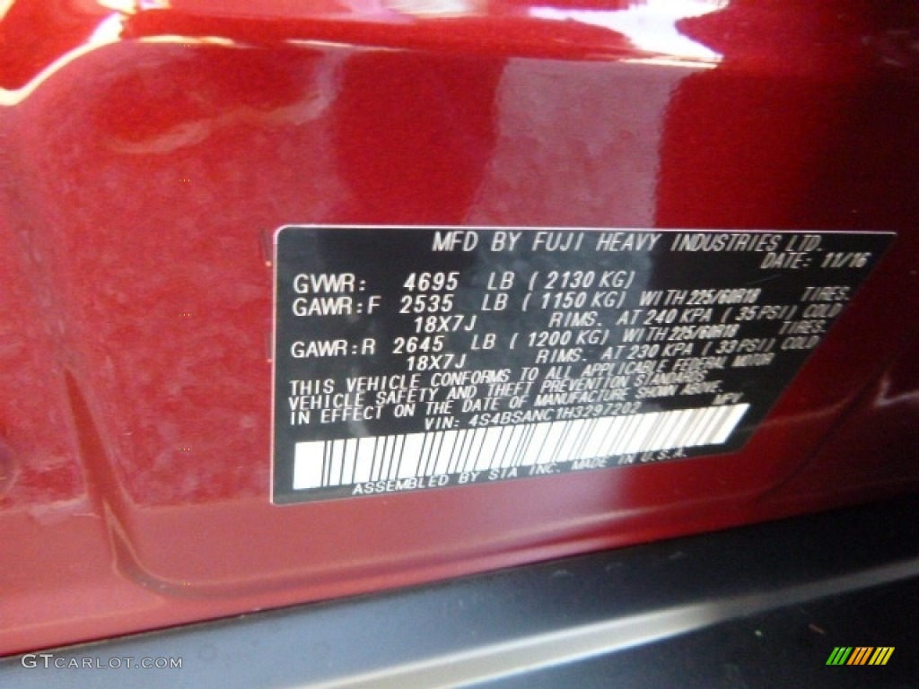 2017 Outback 2.5i Limited - Venetian Red Pearl / Warm Ivory photo #16