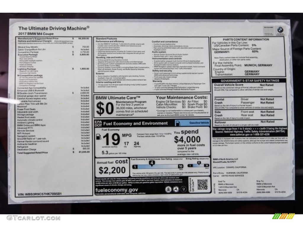 2017 BMW M4 Coupe Window Sticker Photo #117114841