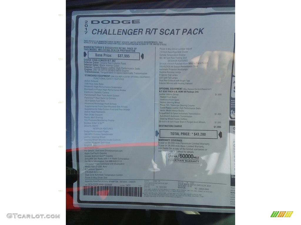 2017 Dodge Challenger R/T Scat Pack Window Sticker Photo #117134057