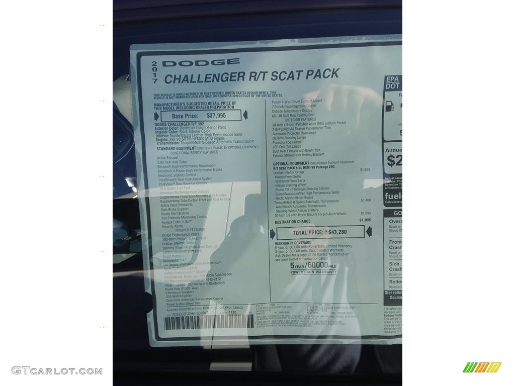 2017 Challenger R/T Scat Pack - Destroyer Grey / Black photo #26