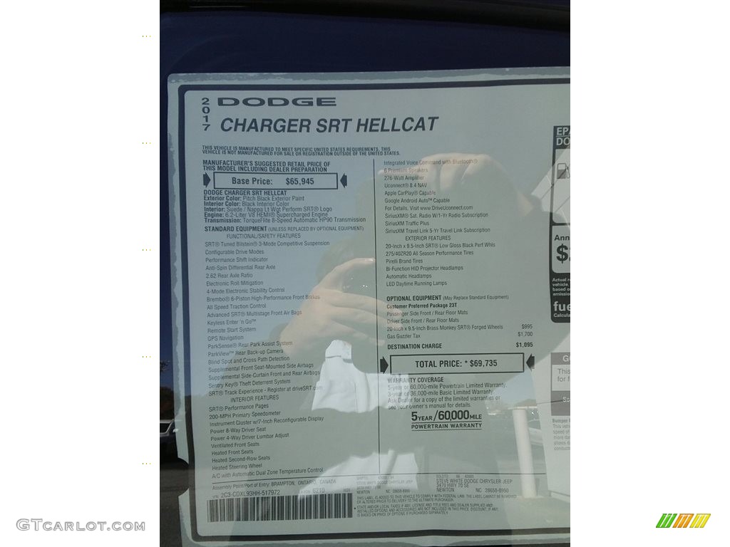 2017 Dodge Charger SRT Hellcat Window Sticker Photo #117135791