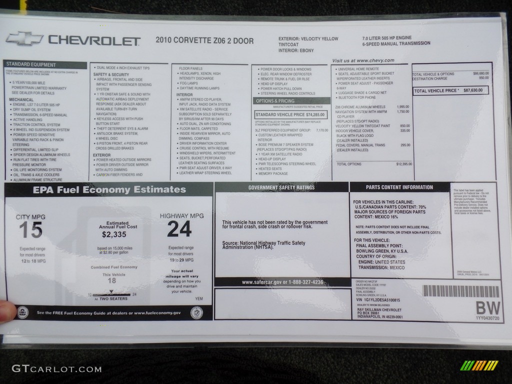 2010 Corvette Coupe - Velocity Yellow / Ebony Black photo #39