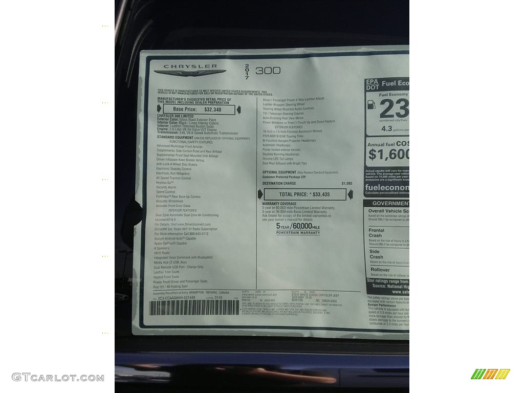 2017 Chrysler 300 Limited Window Sticker Photo #117162505