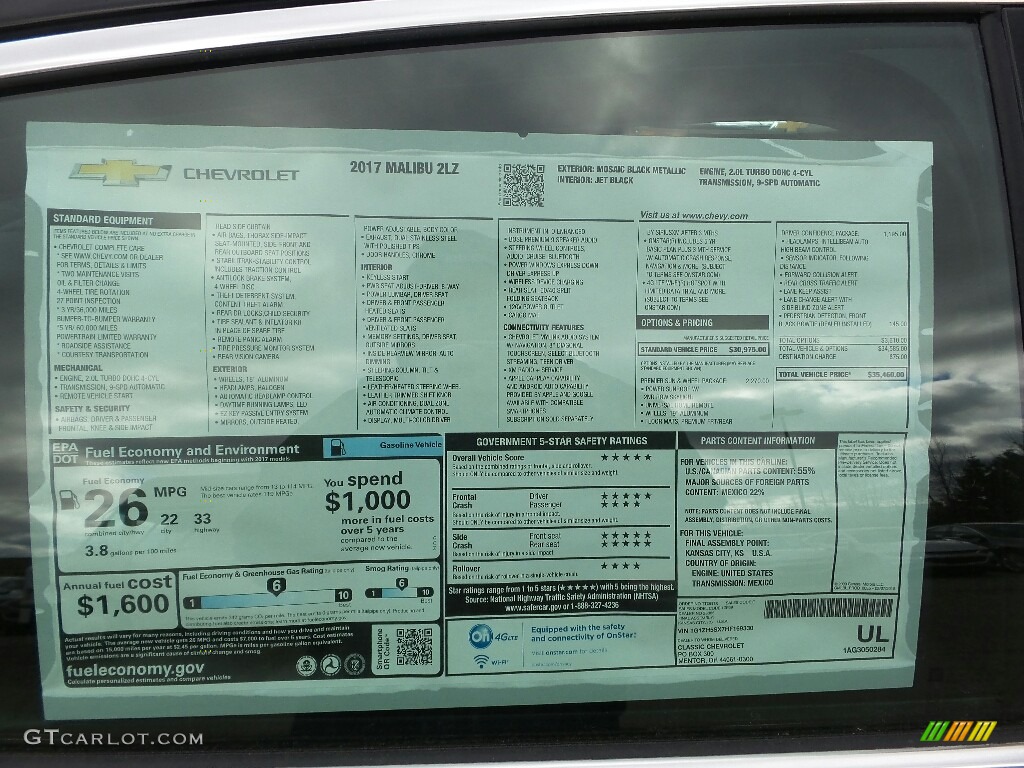 2017 Chevrolet Malibu Premier Window Sticker Photos