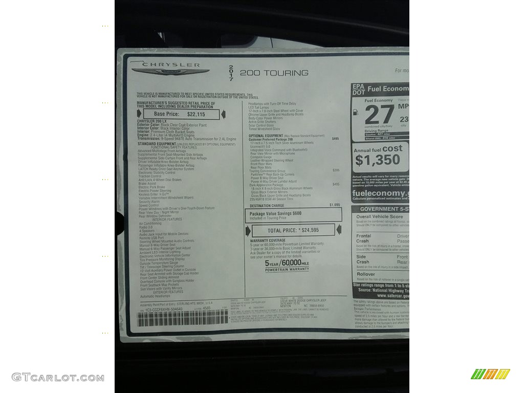 2017 Chrysler 200 Touring Window Sticker Photos