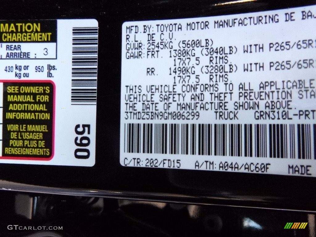 2016 Tacoma Color Code 202 for Black Photo #117165631