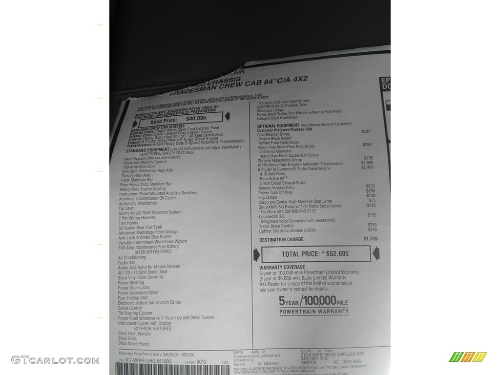 2017 Ram 4500 Tradesman Crew Cab Chassis Window Sticker Photos