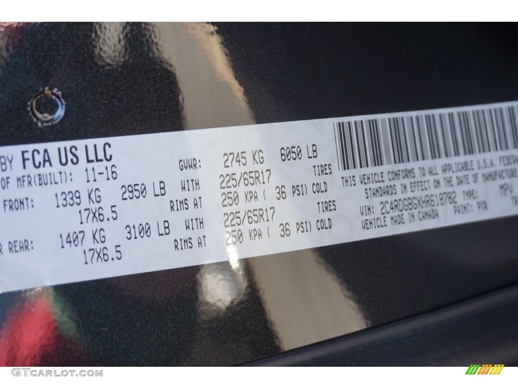 2017 Grand Caravan Color Code PXR for Black Onyx Photo #117173323