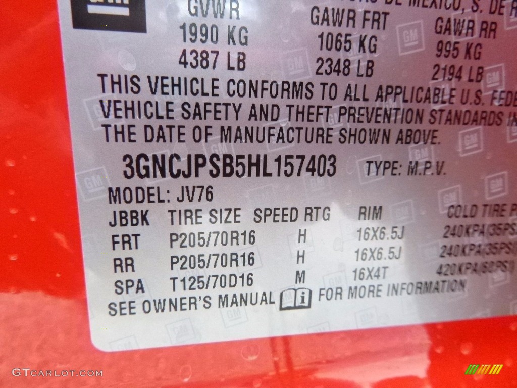 2017 Trax LT AWD - Red Hot / Jet Black photo #16