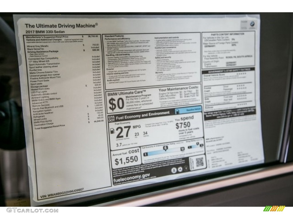 2017 3 Series 330i Sedan - Mineral Grey Metallic / Black photo #11