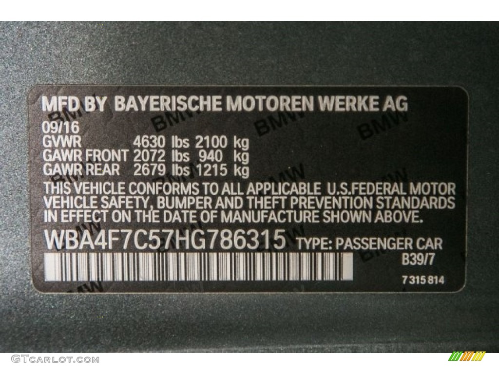 2017 4 Series Color Code B39 for Mineral Grey Metallic Photo #117184621