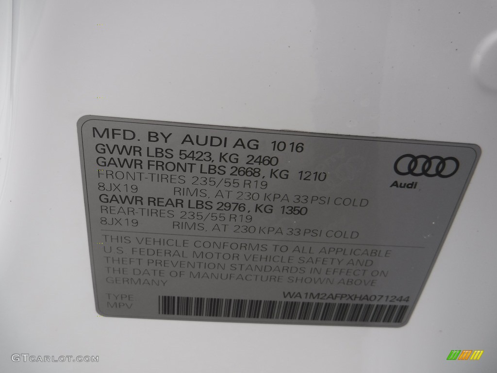 2017 Audi Q5 2.0 TFSI Premium Plus quattro Info Tag Photo #117196189
