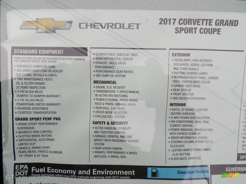 2017 Chevrolet Corvette Grand Sport Coupe Window Sticker Photo #117199564