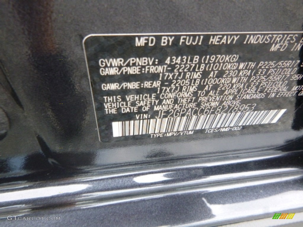 2015 XV Crosstrek 2.0i Premium - Dark Gray Metallic / Black photo #15