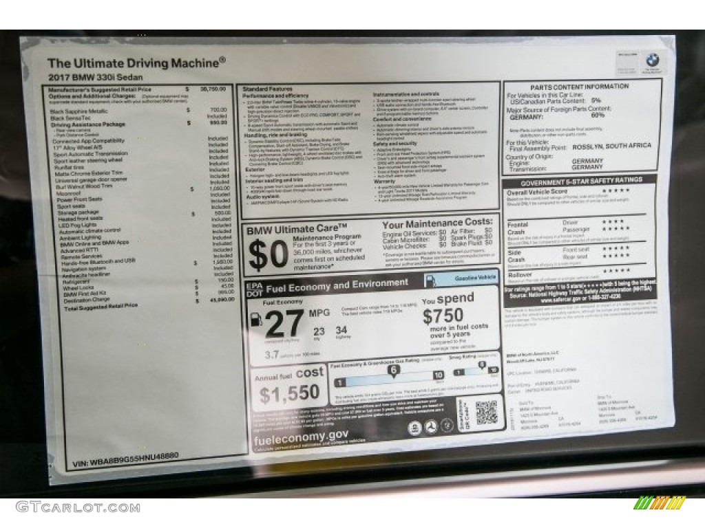 2017 3 Series 330i Sedan - Black Sapphire Metallic / Black photo #11