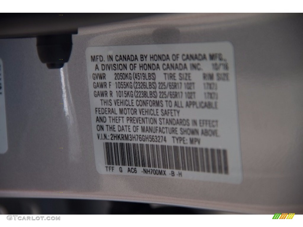 2016 CR-V EX-L - Alabaster Silver Metallic / Gray photo #20