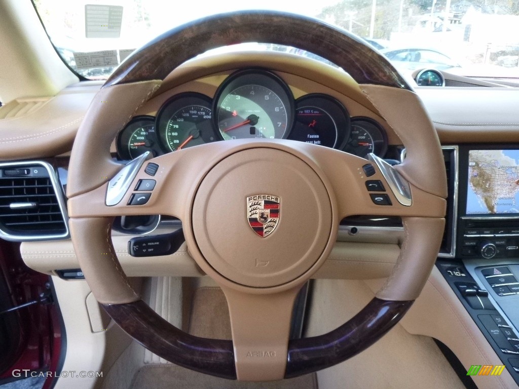 2010 Porsche Panamera 4S Luxor Beige Steering Wheel Photo #117265006