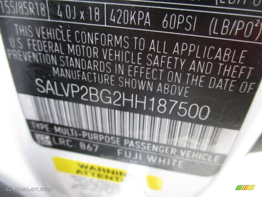 2017 Range Rover Evoque Color Code 867 for Fuji White Photo #117272518