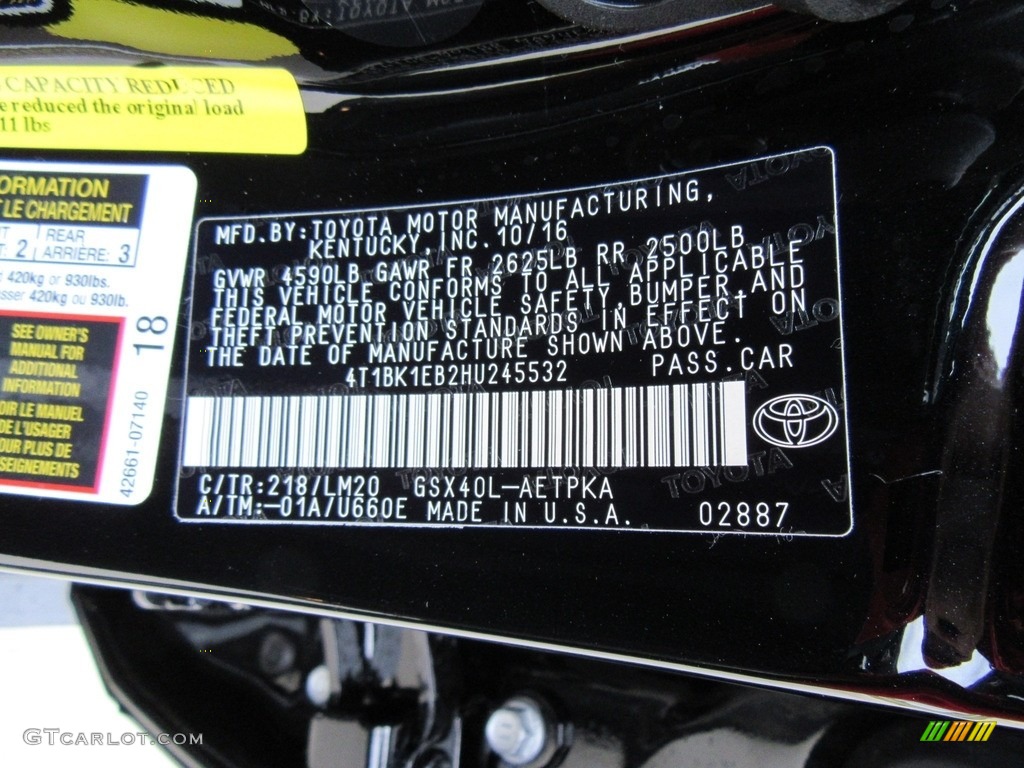 2017 Avalon Color Code 218 for Midnight Black Metallic Photo #117287023