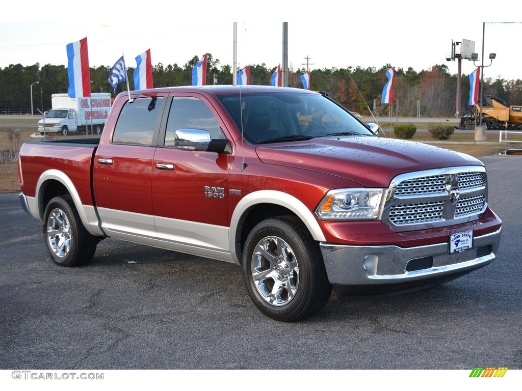 2014 1500 Laramie Crew Cab 4x4 - Deep Cherry Red Crystal Pearl / Canyon Brown/Light Frost Beige photo #1