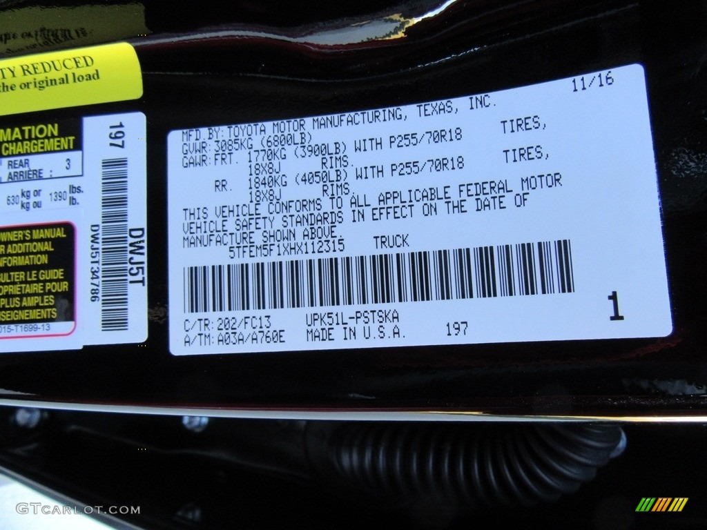 2017 Tundra Color Code 202 for Black Photo #117297906