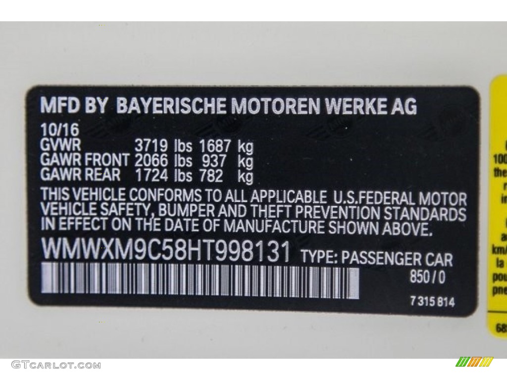 2017 Hardtop Color Code 850 for Pepper White Photo #117324457
