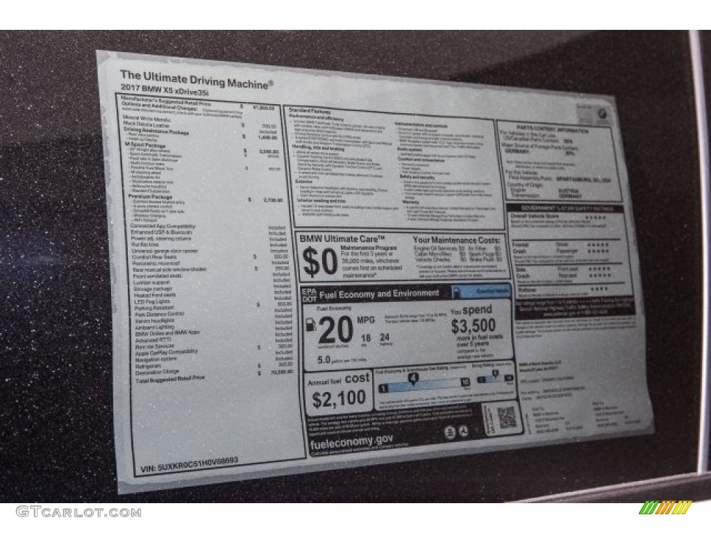 2017 BMW X5 xDrive35i Window Sticker Photo #117328150