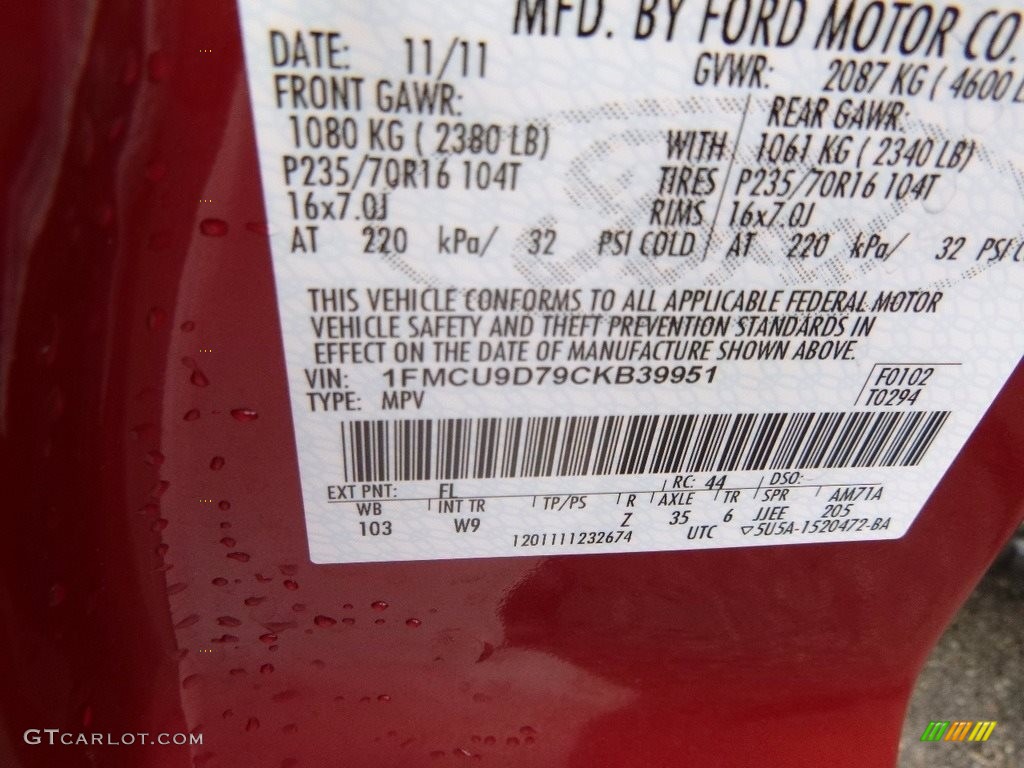 2012 Escape XLT 4WD - Toreador Red Metallic / Charcoal Black photo #11