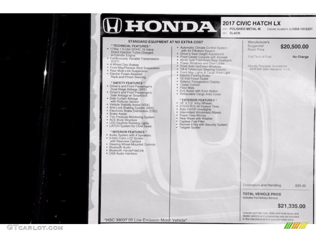 2017 Honda Civic LX Hatchback Window Sticker Photo #117358322