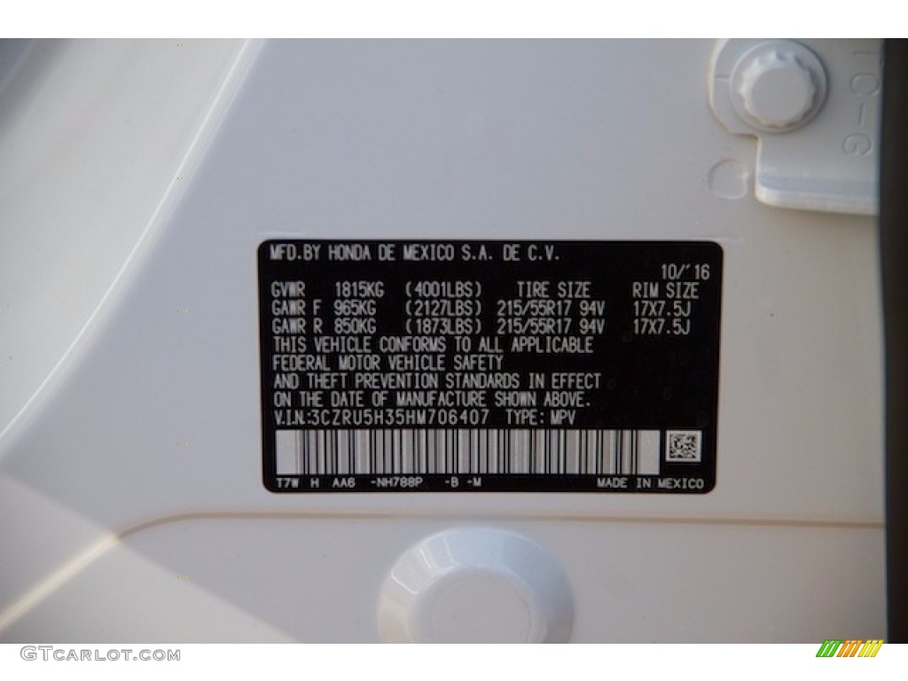 2017 HR-V Color Code NH788P for White Orchid Pearl Photo #117362873