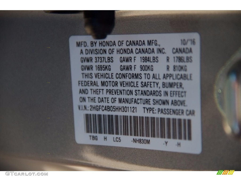 2017 Civic Color Code NH830M for Lunar Silver Metallic Photo #117363946