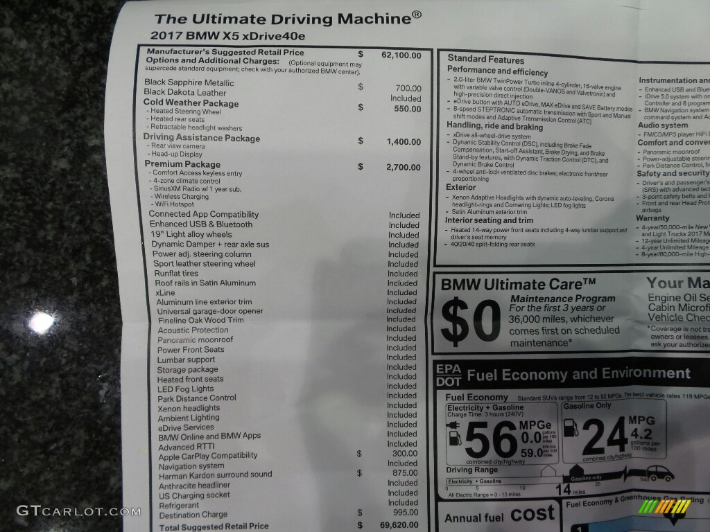 2017 BMW X5 xDrive40e iPerformance Window Sticker Photo #117386665