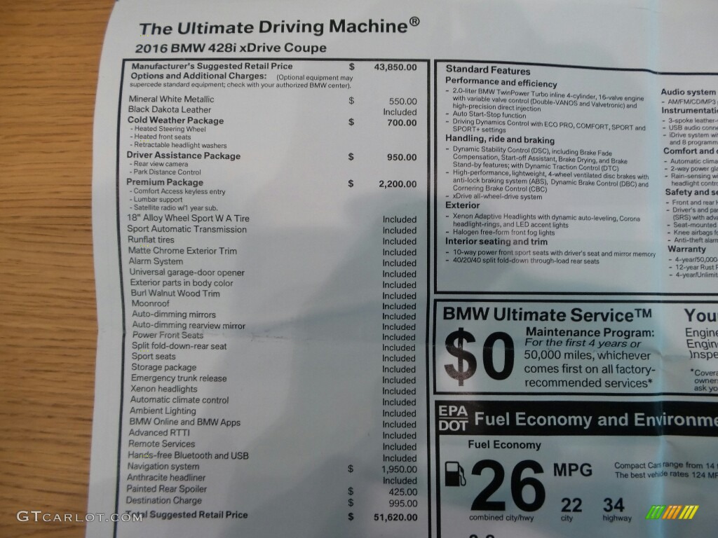 2016 BMW 4 Series 428i xDrive Coupe Window Sticker Photos
