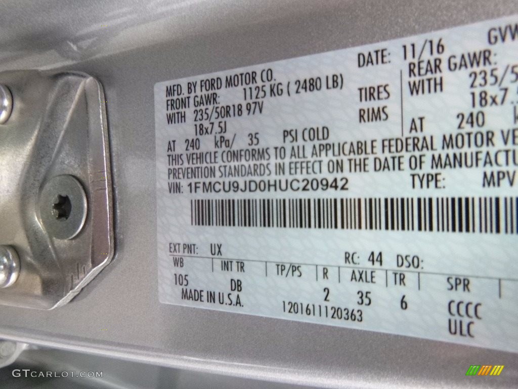 2017 Escape Color Code UX for Ingot Silver Photo #117391904
