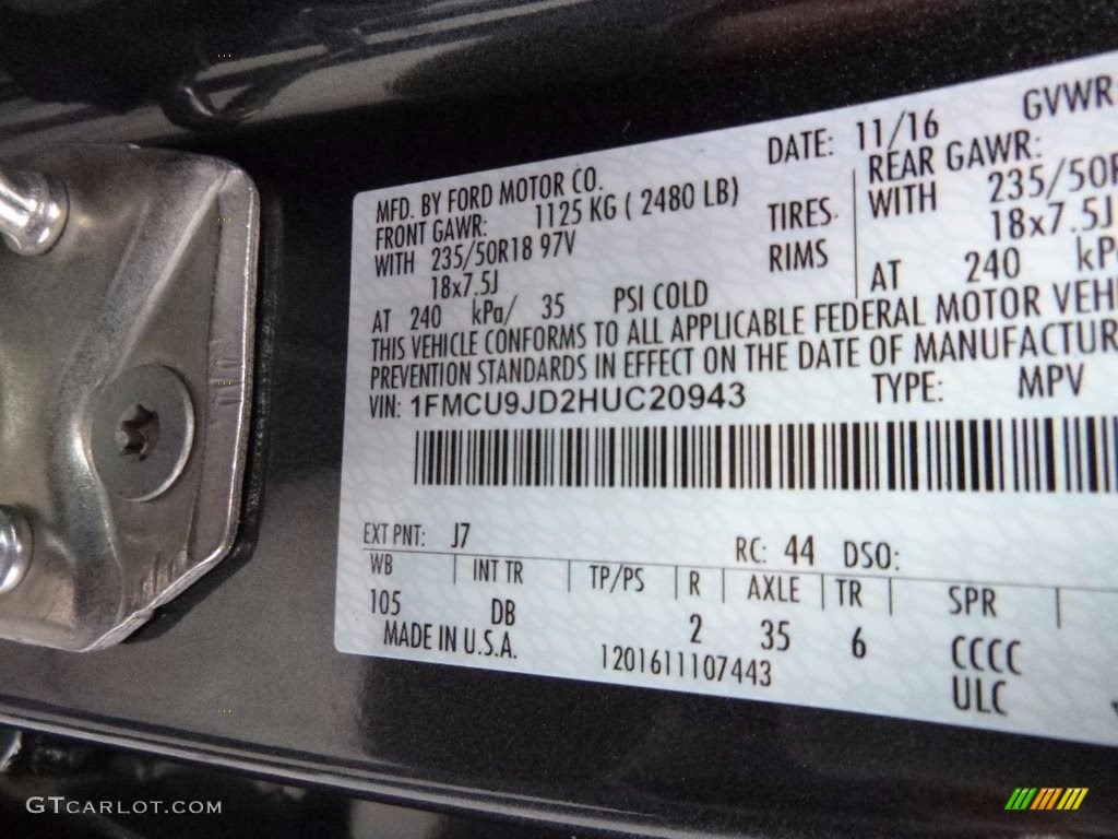 2017 Ford Escape Titanium 4WD Color Code Photos
