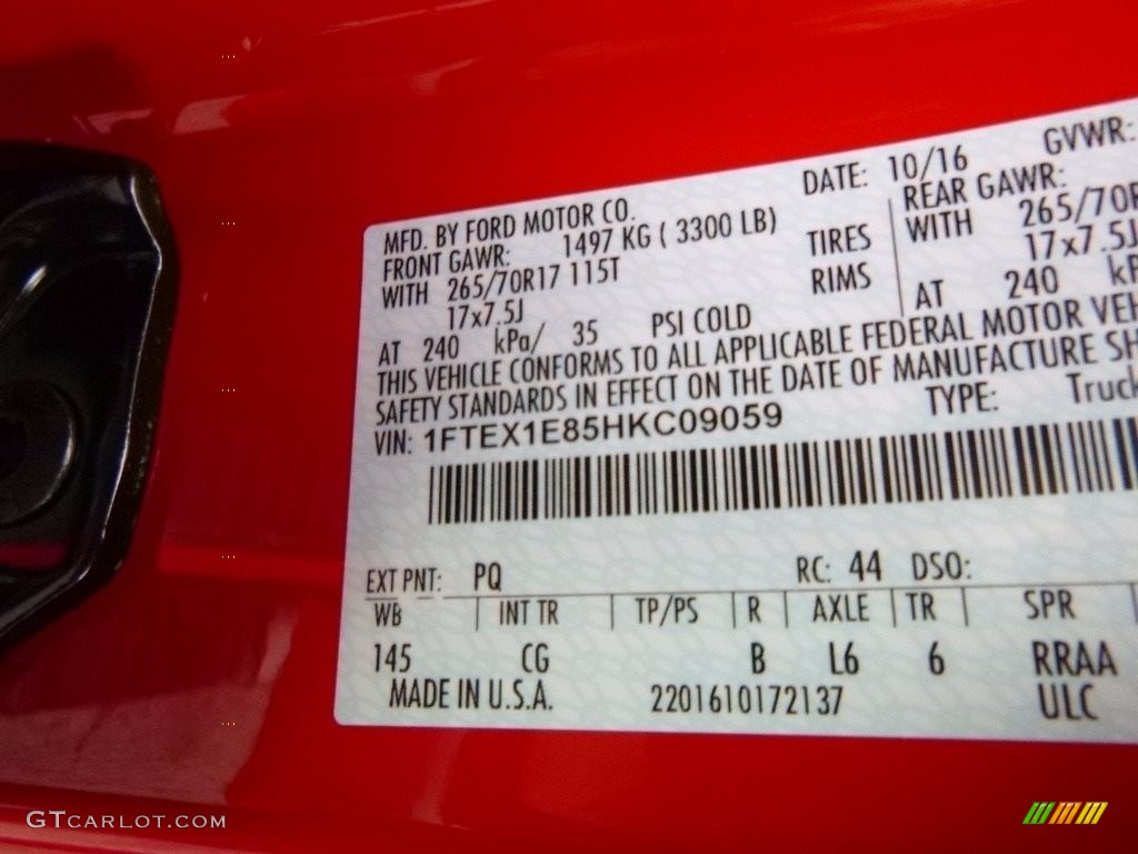 2017 F150 Color Code PQ for Race Red Photo #117394583