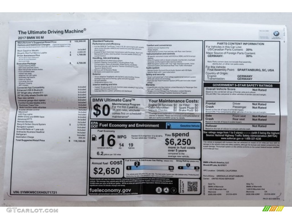 2017 BMW X6 M Standard X6 M Model Window Sticker Photo #117406535