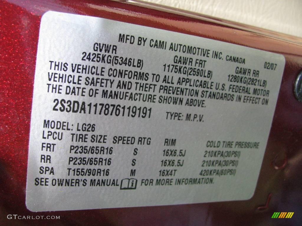 2007 XL7 AWD - Dark Cranberry Metallic / Beige photo #15