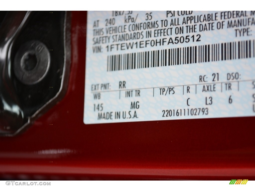 2017 F150 XLT SuperCrew 4x4 - Ruby Red / Earth Gray photo #12