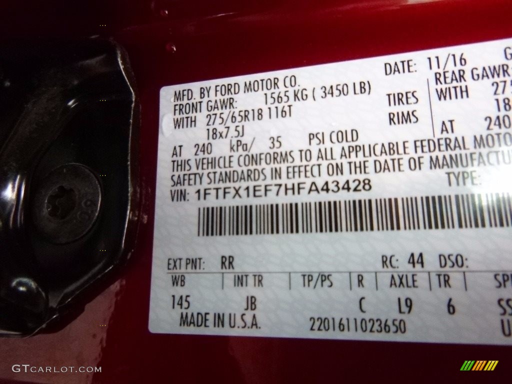 2017 F150 Color Code RR for Ruby Red Photo #117448286