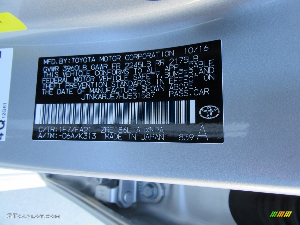 2017 Corolla iM Color Code 1F7 for Classic Silver Metallic Photo #117460861