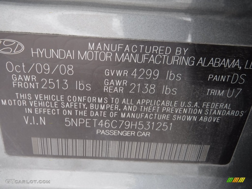 2009 Sonata GLS - Willow Gray / Gray photo #19