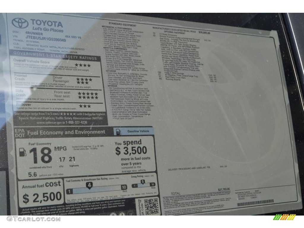 2016 4Runner SR5 4x4 - Midnight Black Metallic / Black photo #10