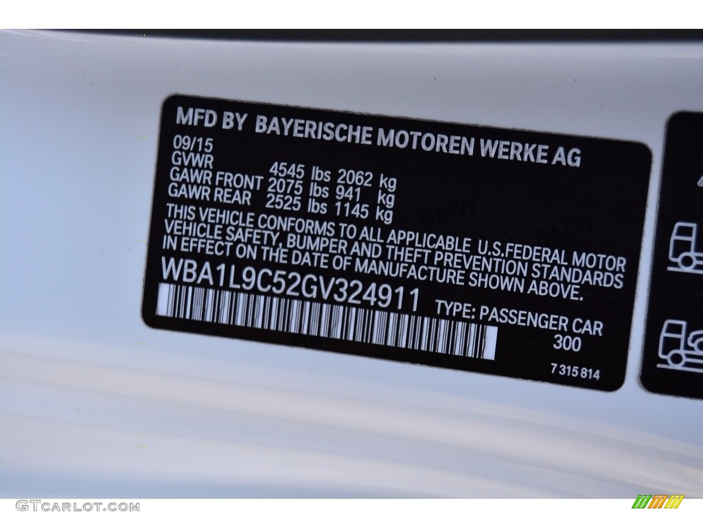 2016 BMW 2 Series 228i xDrive Convertible Color Code Photos