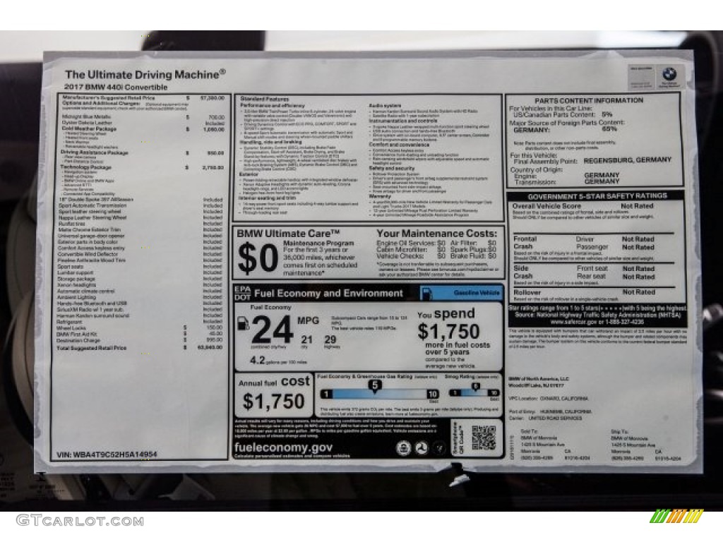 2017 BMW 4 Series 440i Convertible Window Sticker Photos