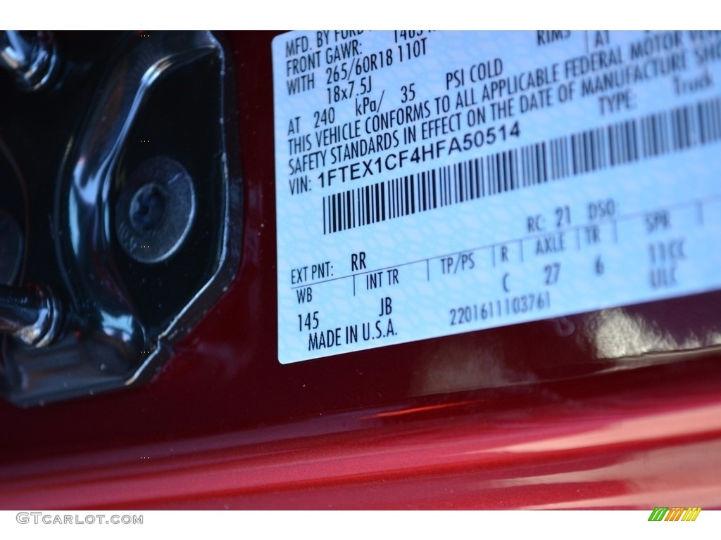 2017 F150 XLT SuperCrew - Ruby Red / Black photo #13
